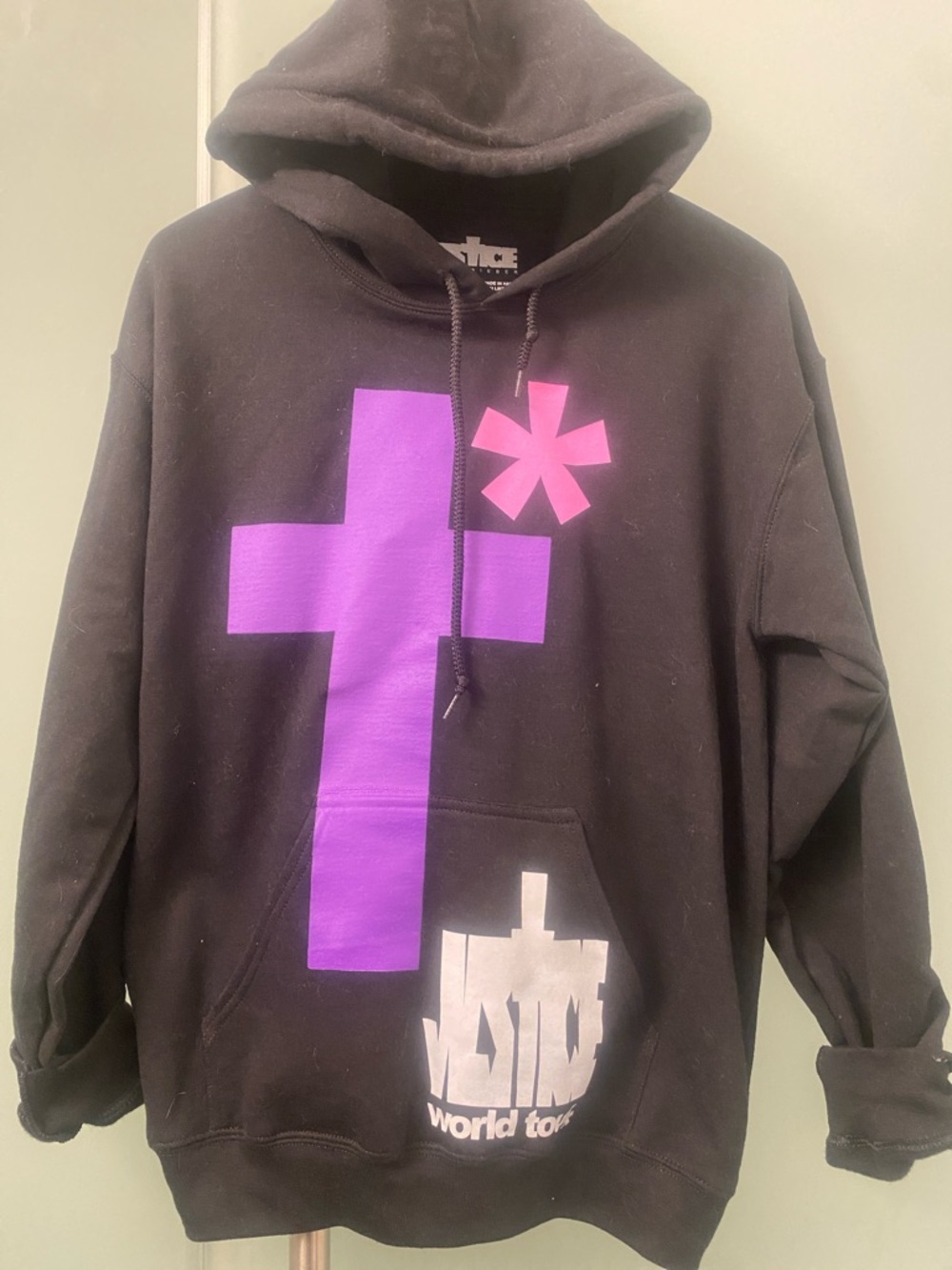 Black Hoodie with Purple Cross & Pink Asterisk